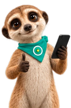 Maskot OAZEE s telefonem v ruce a palcem nahoru